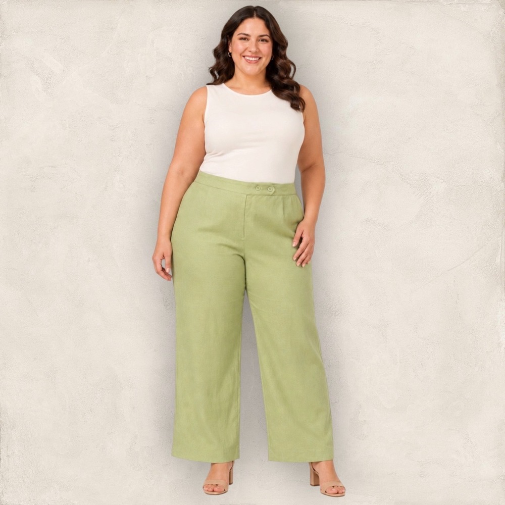 Emma James 18W Linen Blend Wide Leg Pants Green Resort Coastal Summer